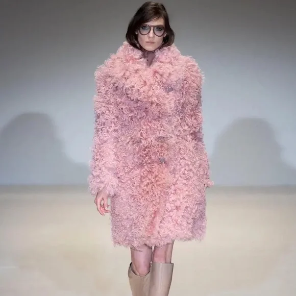 Authentic GUCCI Tom Ford 2014 Curly Shearling Fur Green Jacket Coat Med FRE GIFT - Picture 1 of 16